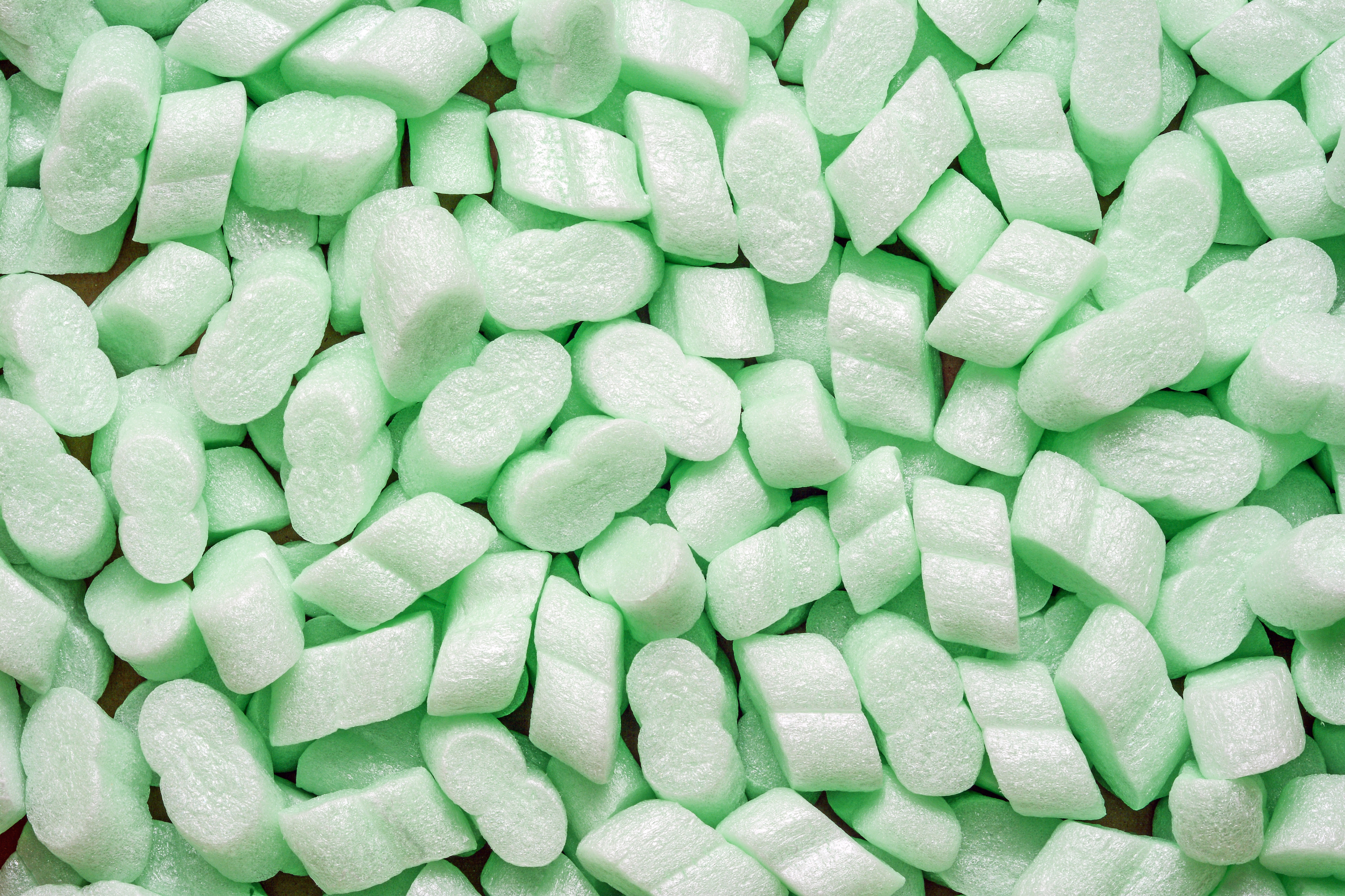 closeup of green packing peanuts
