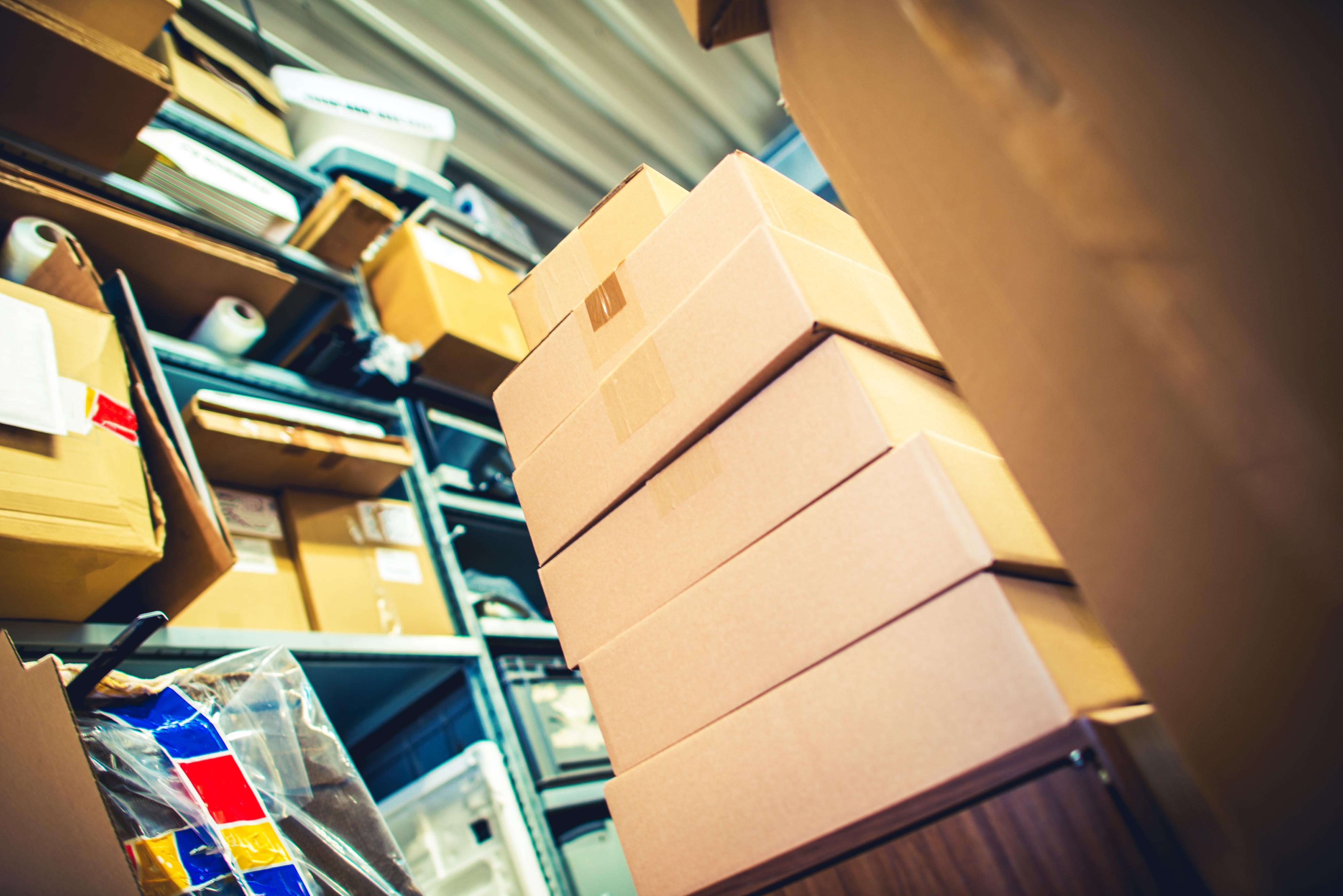 stacked packages in a warehouse